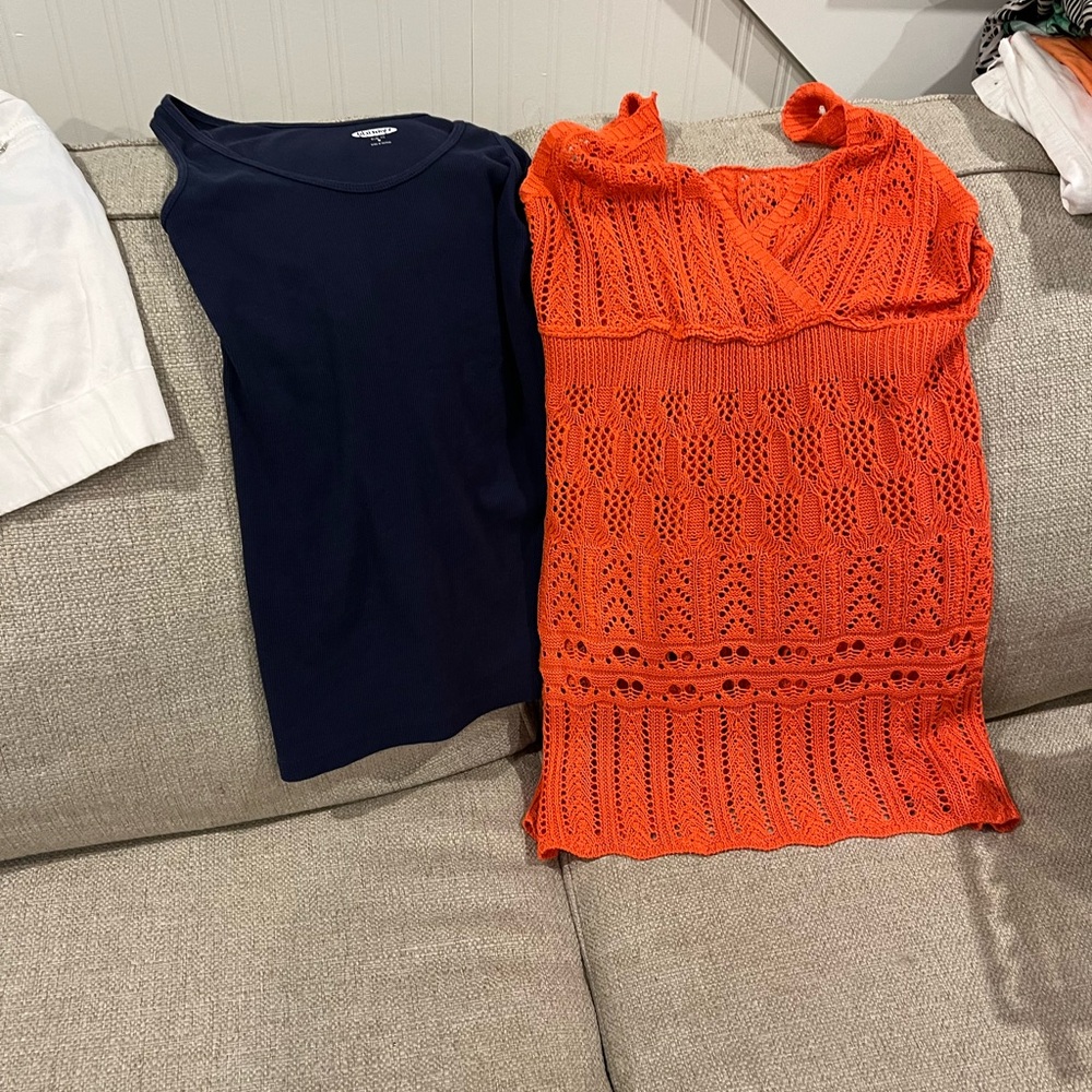 Navy Tank Top & Orange Crochet Layering Top and Other Women’s Clothing